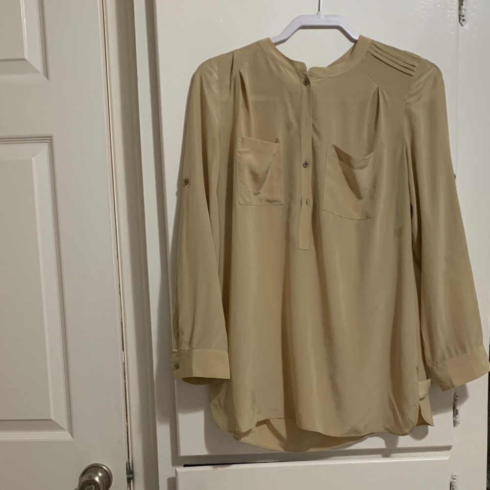 Ann Taylor Tan Blouse with Button Details